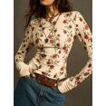 thumbnail image 6 of Women'S Floral Knitted Long Sleeve Crew Neck Going Out Slim Fit Tops Fall Outfits Trendy Clothes Apricot Color S, 6 of 9