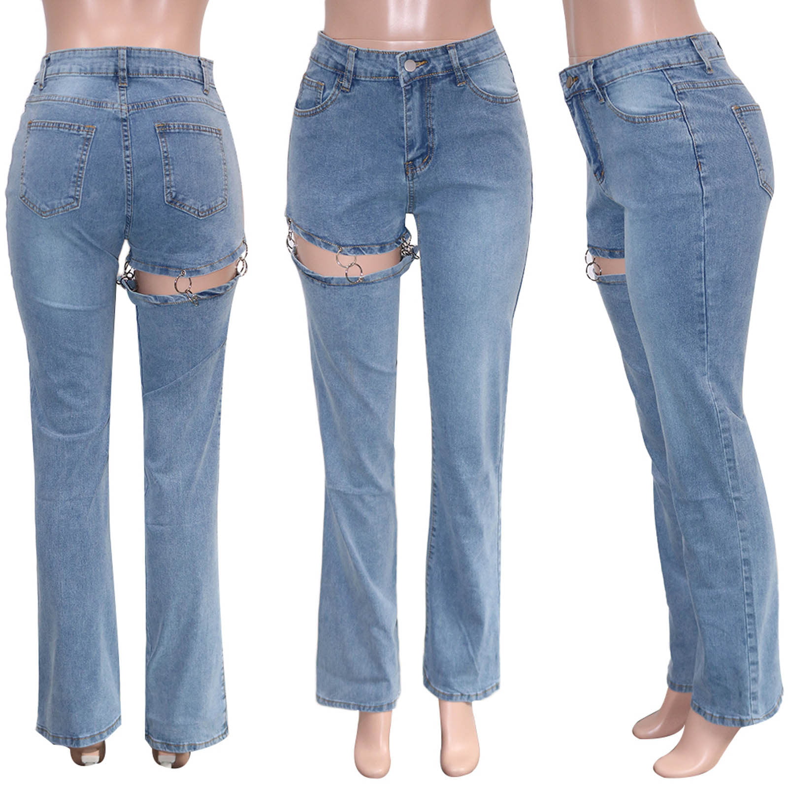 Idoravan Women's Plus Size Pants Clearance Womens Casual Jeans Fashion  Personality Street Trend Tight Detachable Straight Denim Trousers Pants 