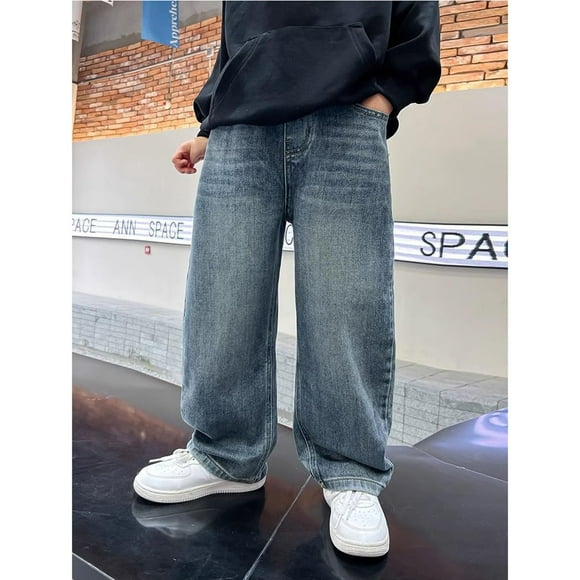 Boys' Elastic Waist Denim Trousers for Children Loose Fit Cargo Jeans Comfortable Casual Wear for Spring and Autumn Seasons