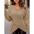 thumbnail image 4 of Plus Size Cozy Chic Cable Knit Sweater - Soft Drop Shoulder Long Sleeve Cross V Neck, 4 of 8