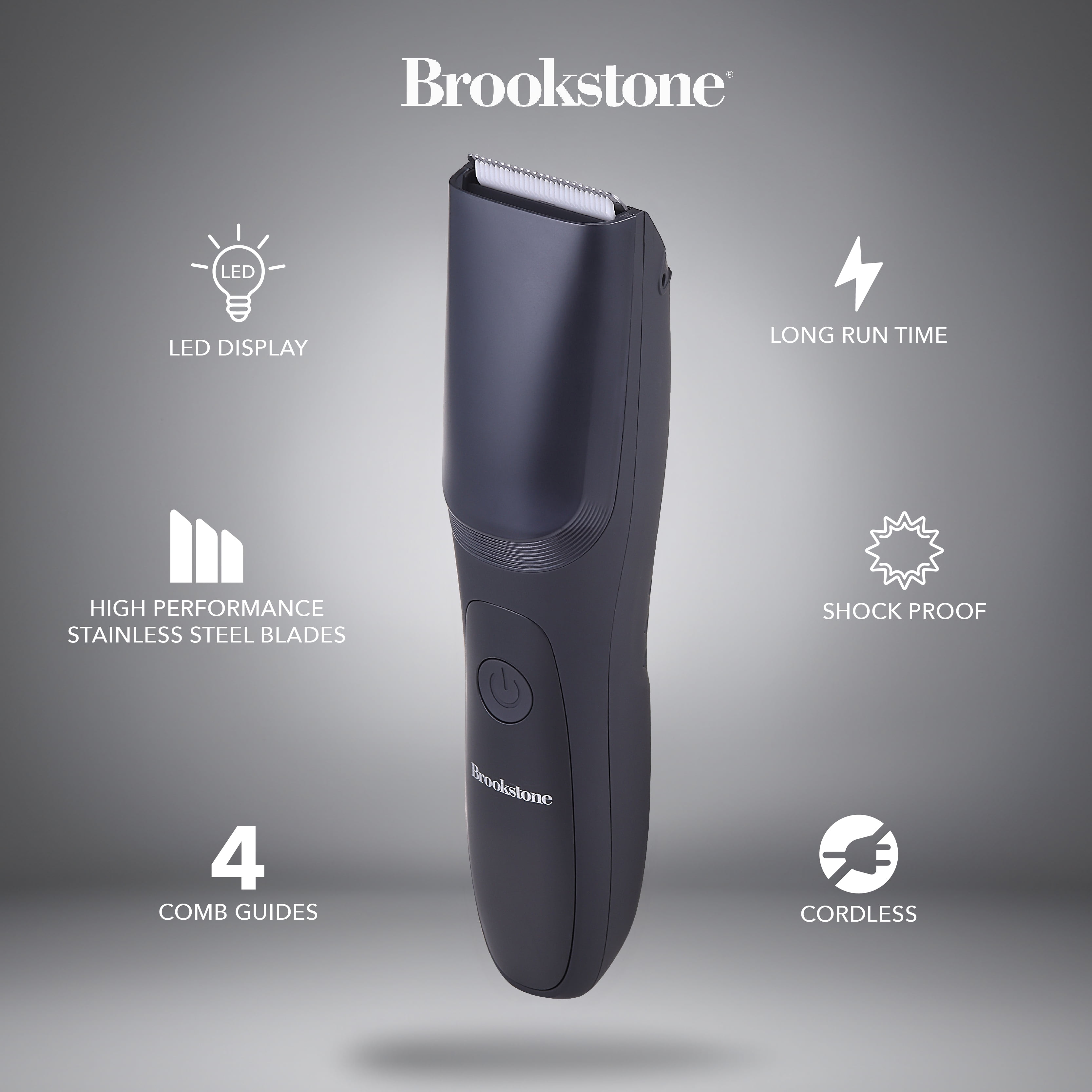 Brookstone Cordless Rechargeable Men's Electric Hair Trimmer with Included Vacuum,