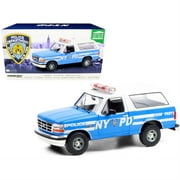 Greenlight 19087 Police Car New York City Police Department 1 by 18 Diecast Model Car for 1992 Ford Bronco, Light Blue & White