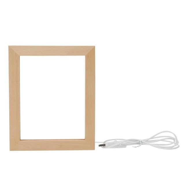 SHINYPASING LED Frame Photo Display Warm Light Wooden Rectangular for Home Use 1Pack