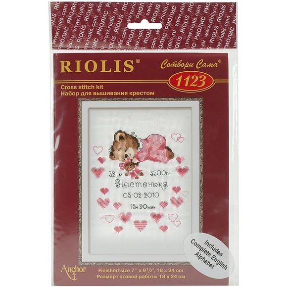 Riolis Counted Cross Stitch Kit 7"X9.5"-Girls Birth Announcement (14 Count)