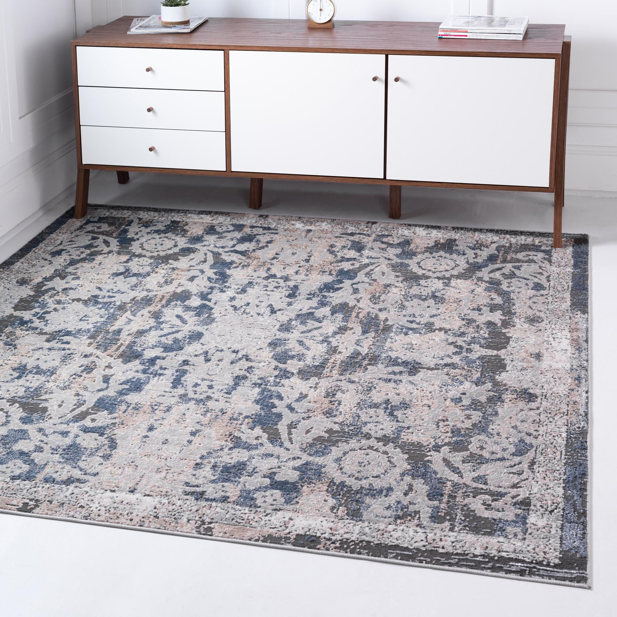 Oregon Collection Rug 6 Ft Square Navy Blue LowPile Rug