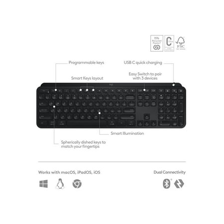 Logitech - MX Keys S Advanced Full-size Wireless Scissor Keyboard with Backlit keys - Black