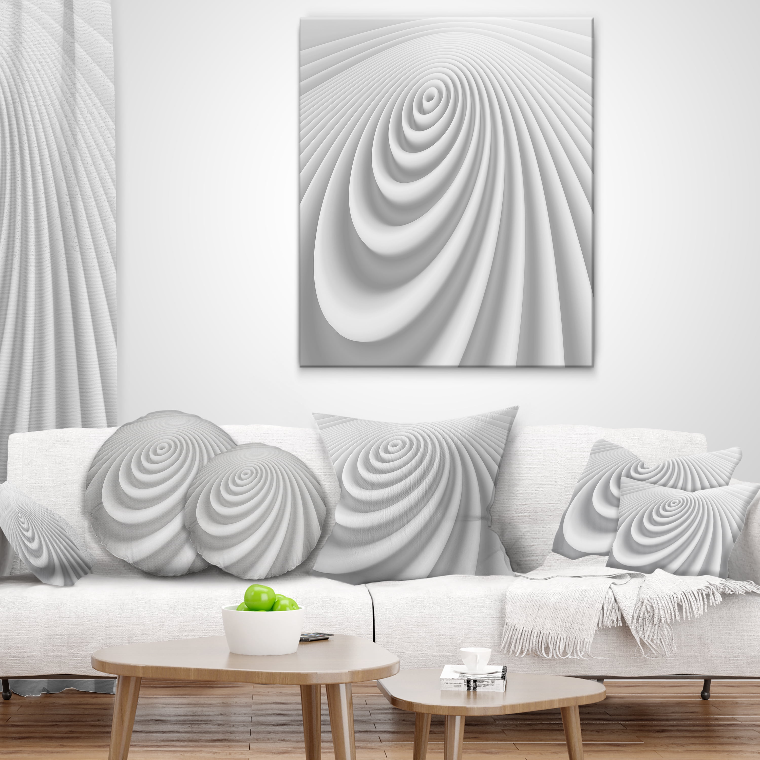 Designart Fractal Rounded White 3D Waves - Contemporary Throw Pillow - 18x18