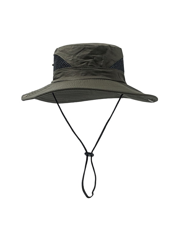 Lightweight Packable Outdoor Sun Hat, Wide Brim Bucket Style with Side Breathable Mesh & Adjustable Chin Strap Protection A Army Green A