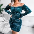 thumbnail image 3 of Gibobby Vestidos de noche cortos Camisas de suéter para mujer Manga larga Ligero Cuello cuadrado Fuera del hombro Vestido de tubo fruncido de color sólido(Verde,G), 3 of 5