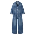 thumbnail image 7 of Chuancc Women's Jumpsuits Elegant Business Casual Button Down V Neck Long Sleeve Strap Straight Long Pants With Pockets Blue 2XL, 7 of 7