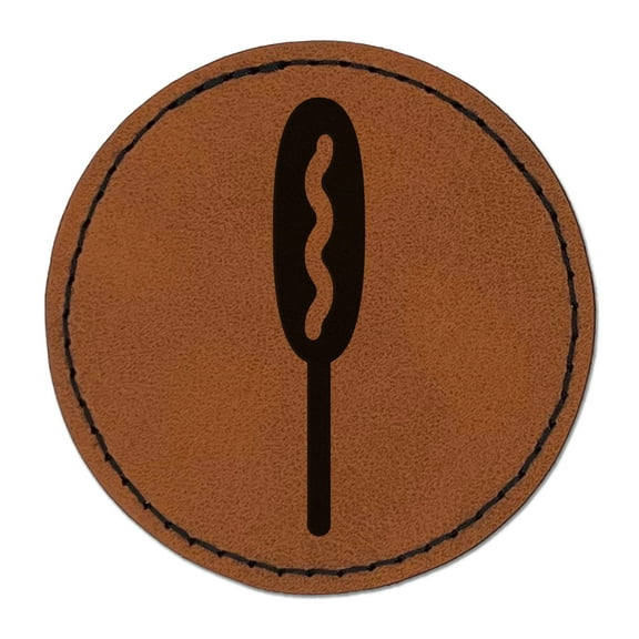 Corn Dog 2.5" Faux Leather Round Engraved Iron-On Patch - Brown