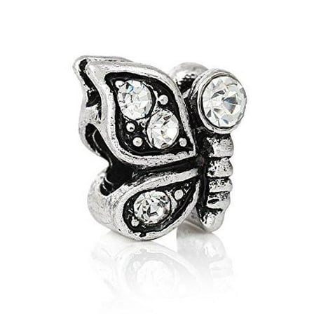 Butterfly with Clear Rhinestones Charm Bead for Snake Chain Charms Bracelet