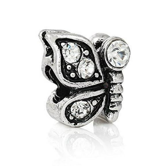 Butterfly with Clear Rhinestones Charm Bead for Snake Chain Charms Bracelet