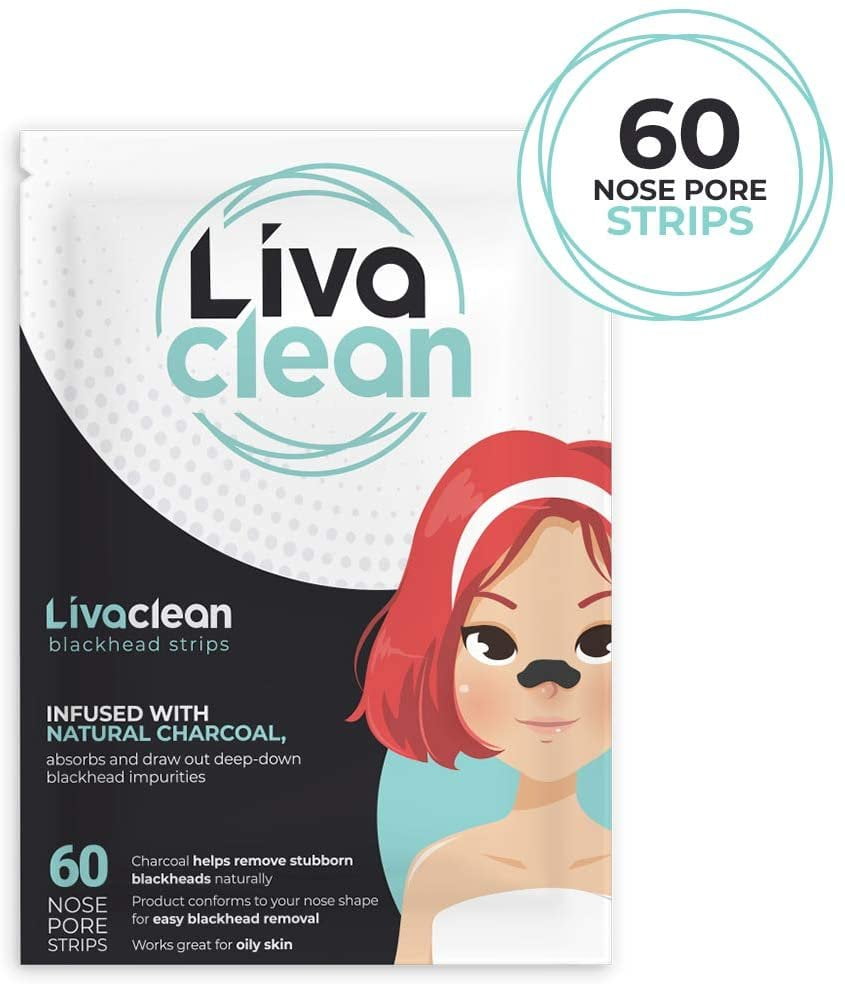 (60 Count) Livaclean Charcoal Infused Blackhead Strips for Face, Nose, and Pores blackheads Removal