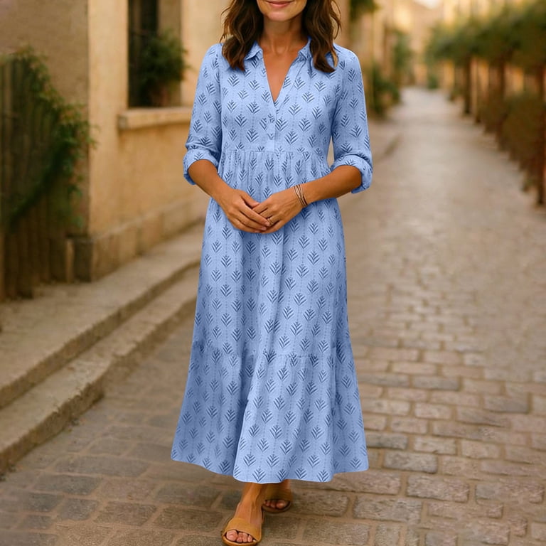 blue hawaiian dress women Blue Fern Elegance Hawaiian Long Flare Dress / Muumuu Mall 12