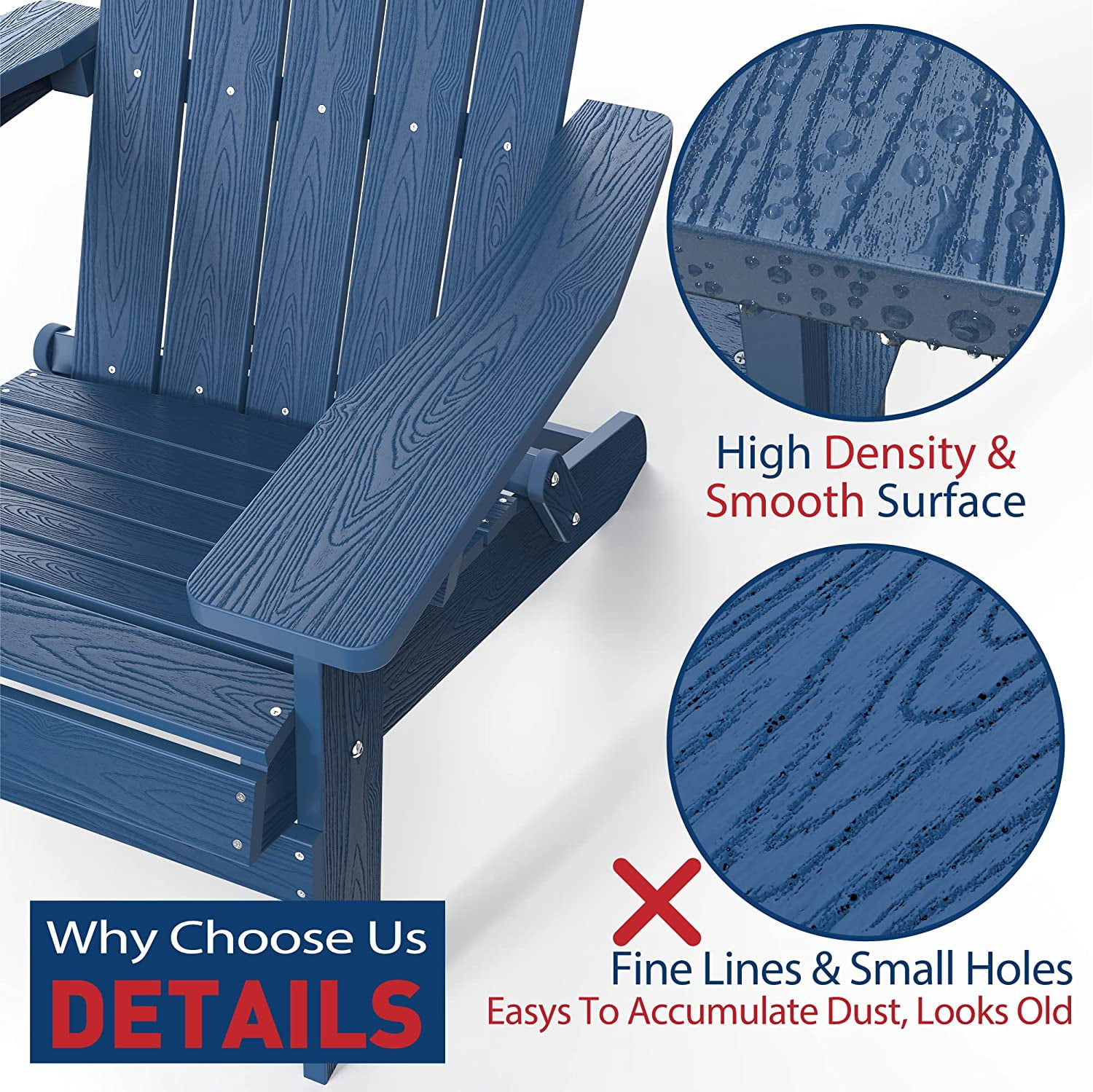 ZEKOO Folding Adirondack Chair Plastic Outdoor Patio Lawn Chair Navy Blue