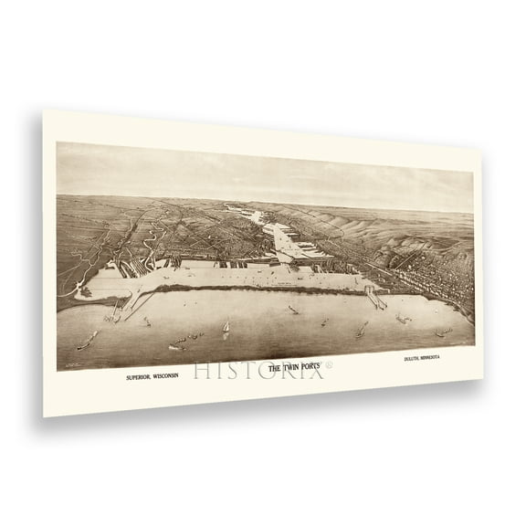HISTORIX Vintage 1915 The Twin Ports Superior Wisconsin Duluth Minnesota Map - 12x24 Inch Duluth MN Map History - Old Map of Superior Wisconsin Poster