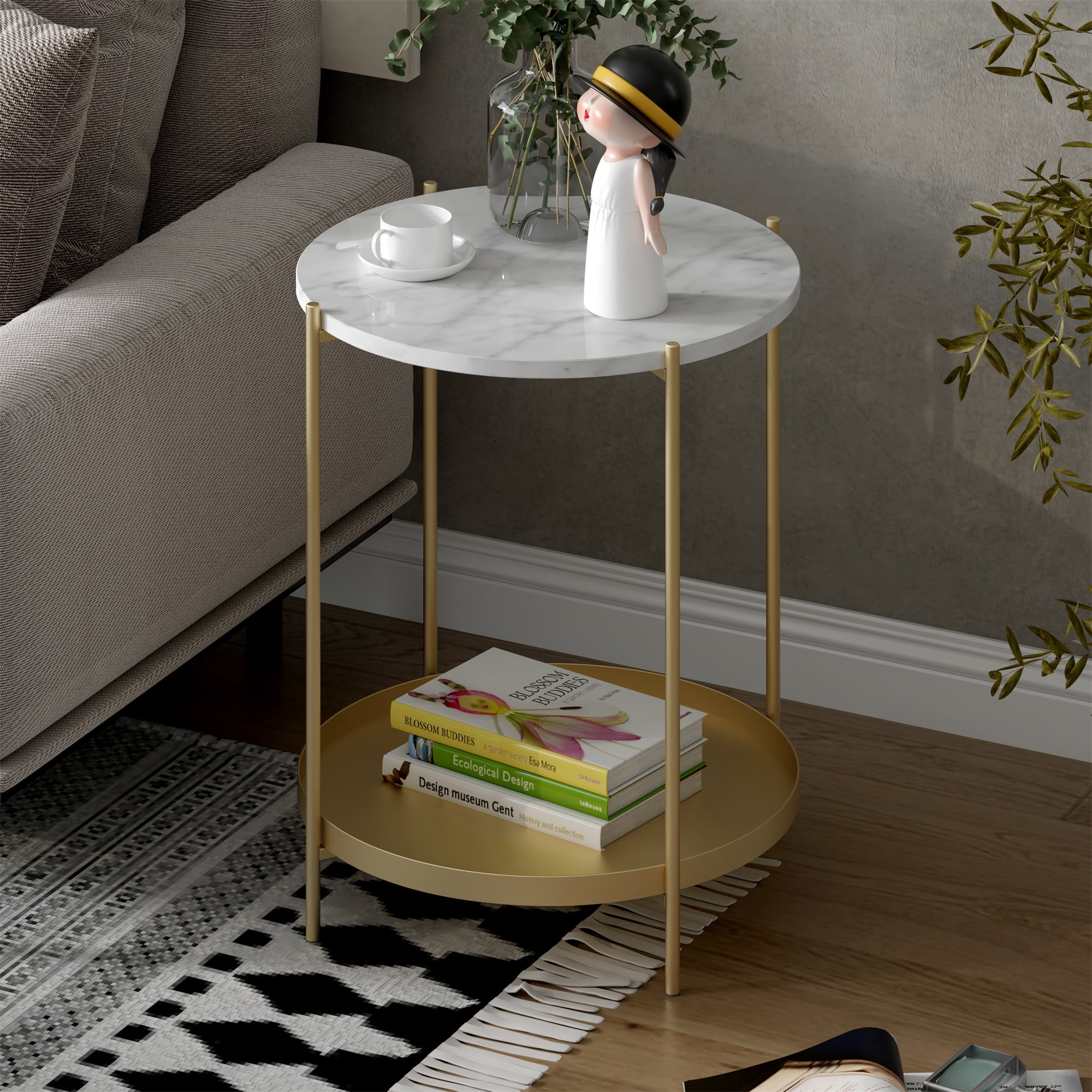 Private Jungle 17.5" Modern Round Side Table with Metal Frame, 2 Tier White End Table Nightstand for Living Room Bedroom Private Jungle 17.5" Modern Round Side Table with Metal Frame, 2 Tier White End Table Nightstand for Living Room Bedroom