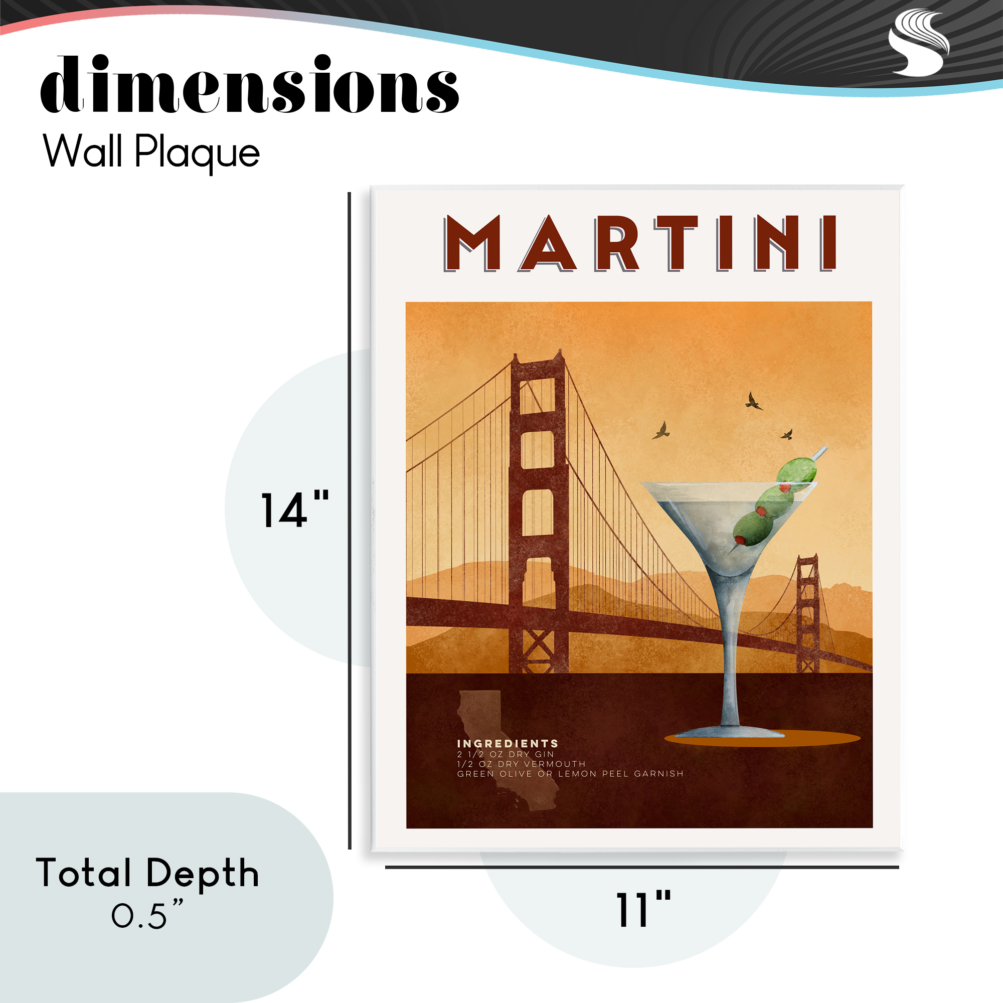 Retro Martini & Bridge View Wall Plaque Art, design by Brett Blumenthal