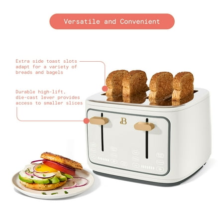 Beautiful 4-Slice Toaster with Touch-Activated Display, White Icing by Drew Barrymore