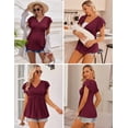 thumbnail image 5 of Ekouaer Maternity Shirts Short Sleeve Summer Pregnancy Tops V Neck Nursing T-Shirts 3 Packs Wine red+Lake Blue+Black, 5 of 6