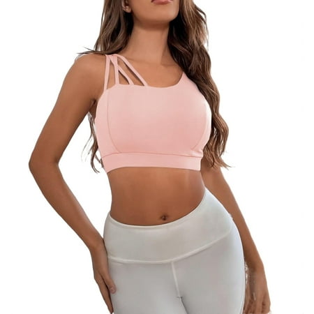 

Plain Asymmetrical Neck Baby Pink Women Sports Bras Women s