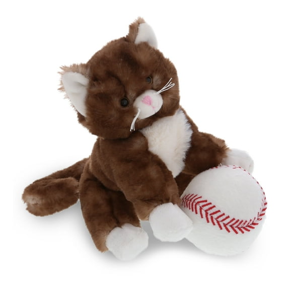 DolliBu Brown Cat Stuffed Animal with Baseball Plush - Soft Huggable Kitten, Adorable Playtime Plush Toy, Cute Pet Life Gift, Baseball Plush Doll Animal Toy for Kids and Adults - 7 Inches