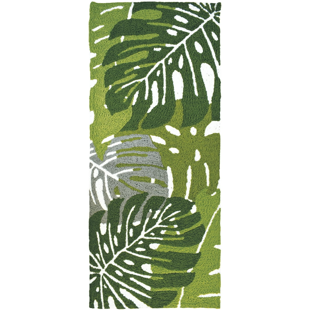 1.75' x 4.5' Monstera Palm Leaves Green and Gray Rectangular Area Throw
