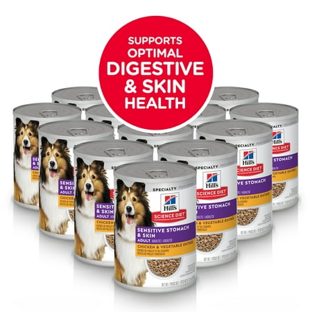 Hill's Science Diet Adult Sensitive Stomach & Skin Canned Dog Food, Chicken & Vegetable Entrée, 12.8 oz, 12 Pack wet dog