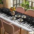 thumbnail image 3 of Christmas Snowflakes Table Cloths for 8 Foot Rectangle Tables, Xmas Balls Winter Pine Tree Black Patio Waterproof Elastic Fitted Tablecloths, Washable Rectangular Table Cover for Camping, 3 of 8