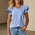 thumbnail image 2 of T Shirts for Women V-Neck Ruffle Tee with Short Sleeves Womens Summer Casual Tunic Tops, 2 of 8