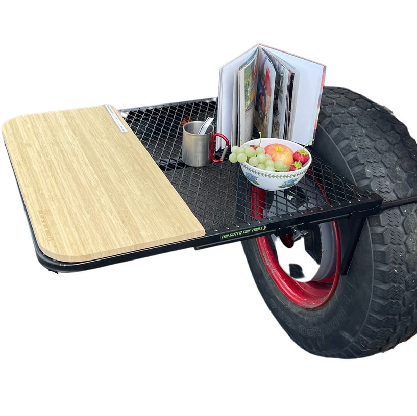 Tailgater Tire Table Bamboo Cutting Board With Carry Storage Bag, Small