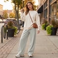 thumbnail image 4 of Women's Baggy Wide Leg Pants High Waisted Elastic Waist Casual Loose Sweatpants Solid Color Lounge Trousers with Pockets, 4 of 8