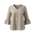 thumbnail image 7 of Womens Gauze Tops Ruffle 3/4 Length Sleeve V Neck Shirts Dressy Casual Blouses Summer Cute Vacation Tops, S, 7 of 7