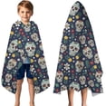 thumbnail image 3 of Navy Floral Skull Pattern Hooded Bath Towel，50"x30" for Ages 3 To 12 Kids, Quick Dry Lightweight Soft Microfiber Hood Beach Towel Cover Up for Kids, 3 of 7