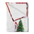 thumbnail image 2 of Santa Soft Flannel Fleece Throw Blanket, Father Christmas and Reindeer Smiling Behind a Pine Tree in Red Balls Frame, Cozy Plush for Indoor and Outdoor Use, 50" x 60", Multicolor, by Ambesonne, 2 of 5