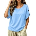 thumbnail image 5 of Uootdi Women's Tops Short Sleeve Crew Neck Side Button Blouses Bohemian Casual Style Lightweight Breathable Relaxed Fit Shirts Gift, 5 of 6