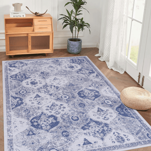 Blue Washable Rug 5x8 Area Rug (Blue, 5' x 8')