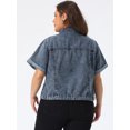 thumbnail image 4 of DARING DIVA Women's Plus Size Short Sleeve Lapel Button Denim Jacket 2X Grey Blue, 4 of 6