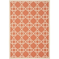SAFAVIEH Courtyard Carol Geometric Indoor/Outdoor Area Rug, 4' x 5'7", Terracotta/Beige