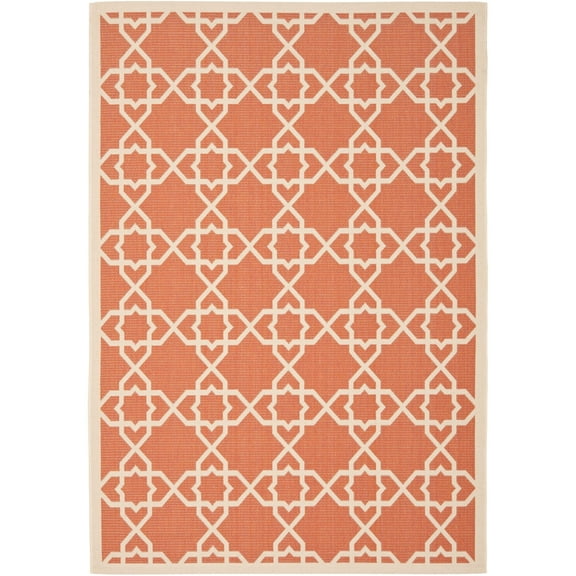 SAFAVIEH Courtyard Carol Geometric Indoor/Outdoor Area Rug, 4' x 5'7", Terracotta/Beige