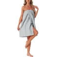 thumbnail image 4 of INSPIRE CHIC Women's Waffle Spa Wrap & Hair Towel Dress Body Wrap Robes Snap Closure Towelling Gym Shower Bathrobe One Size Gray, 4 of 6