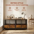 thumbnail image 2 of Naipo 77.36 inch Double Dog Crate Furniture,Indoor Heavy Duty Dog Kennel with 2 Removable Tray for 2 Large Dogs, Brown, 2 of 11