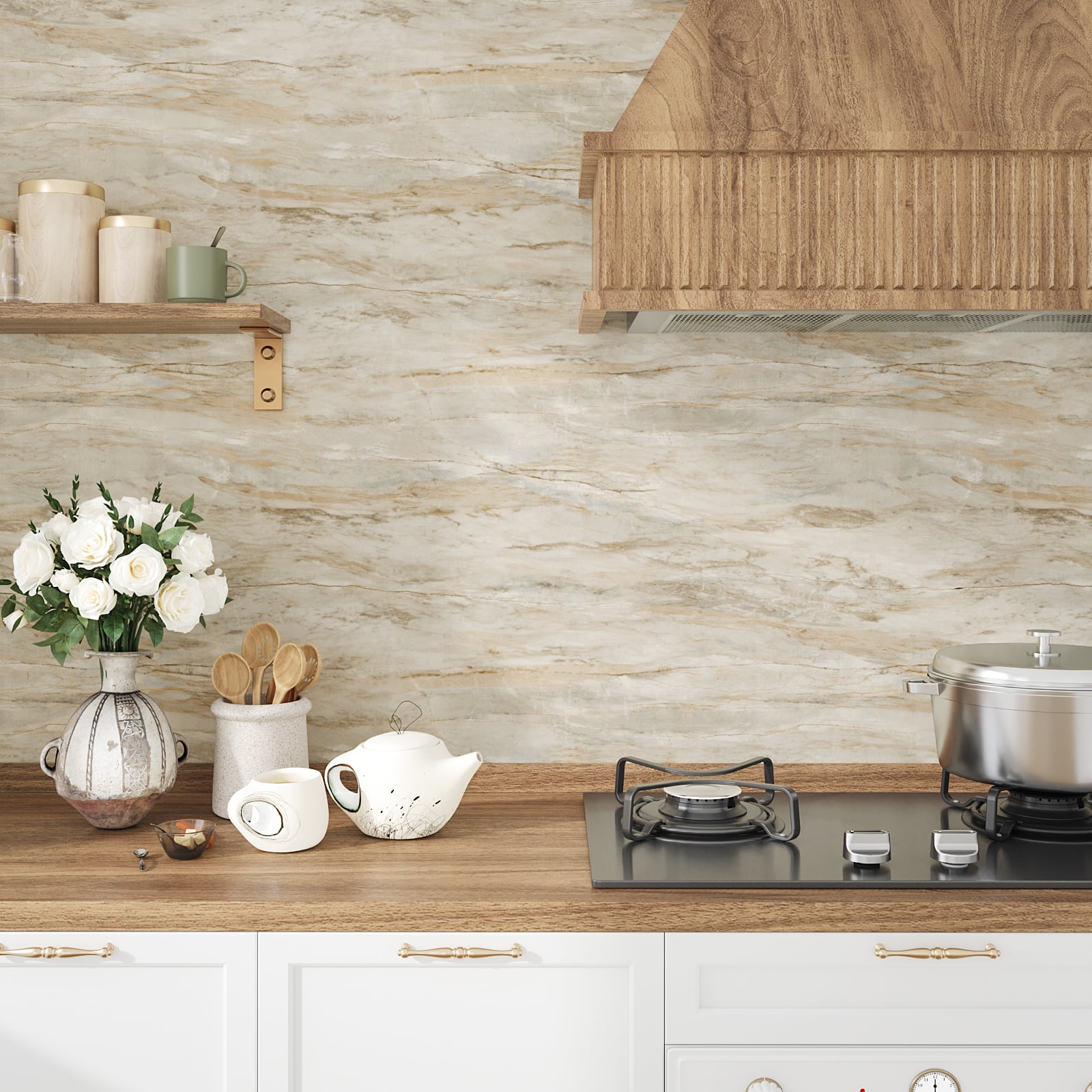 VEELIKE Slate Beige Marble Contact Paper for Countertops Peel and Stick Waterproof Onyx Marble Wallpaper 15.7''x354'' Self Adhesive Countertop Contact Paper for Kitchen Bathroom Counters Table Desk