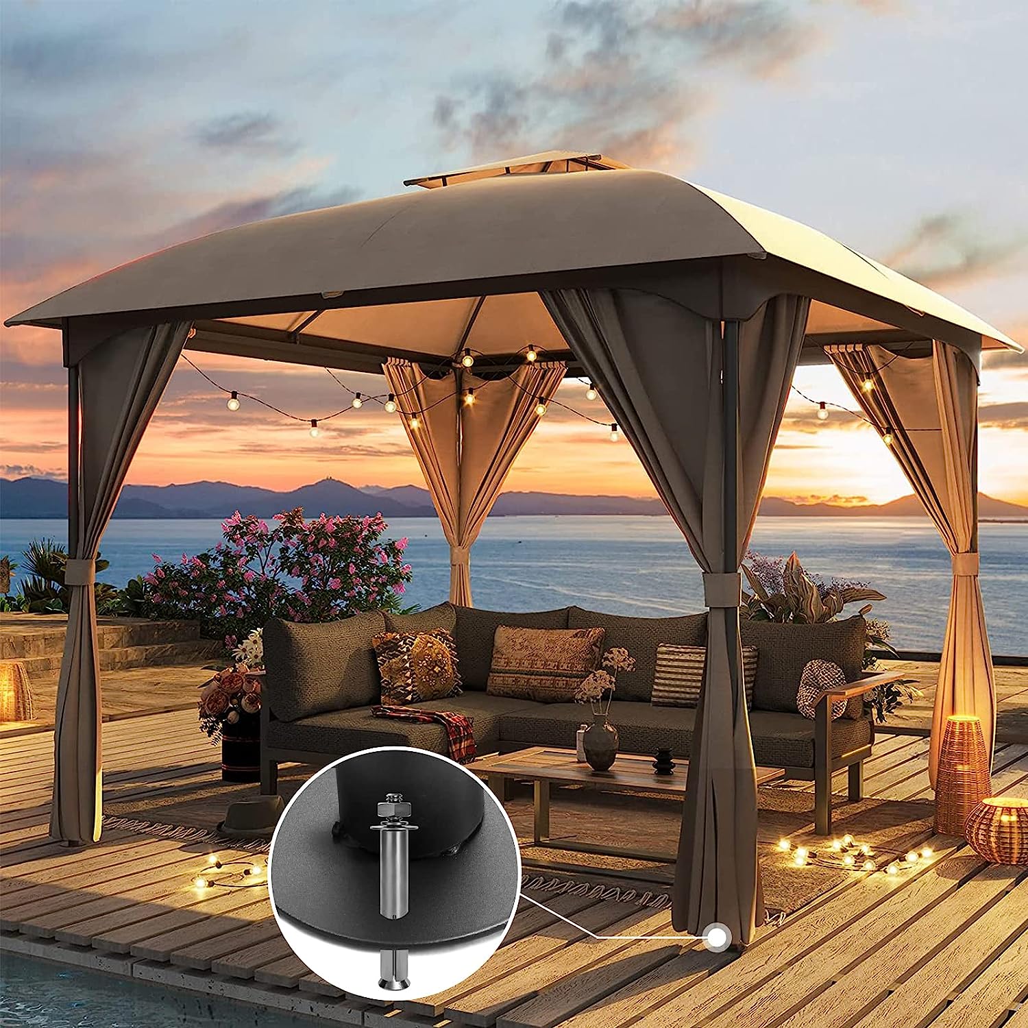 LAUSAINT HOME 10'x10' Outdoor Gazebo, Unique Arc Roof Design and Privacy Curtains Included, Khaki - image 2 of 11