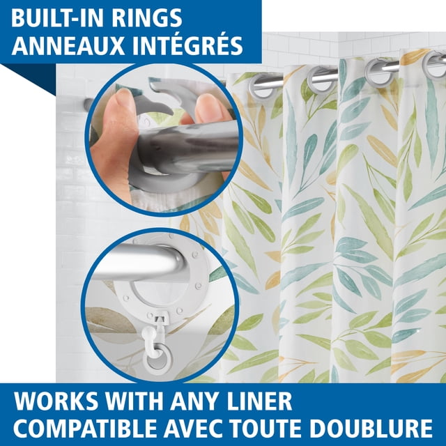 Mainstays Cottage Leaves Easy Hang Fabric Shower Curtain with Built-in Rings