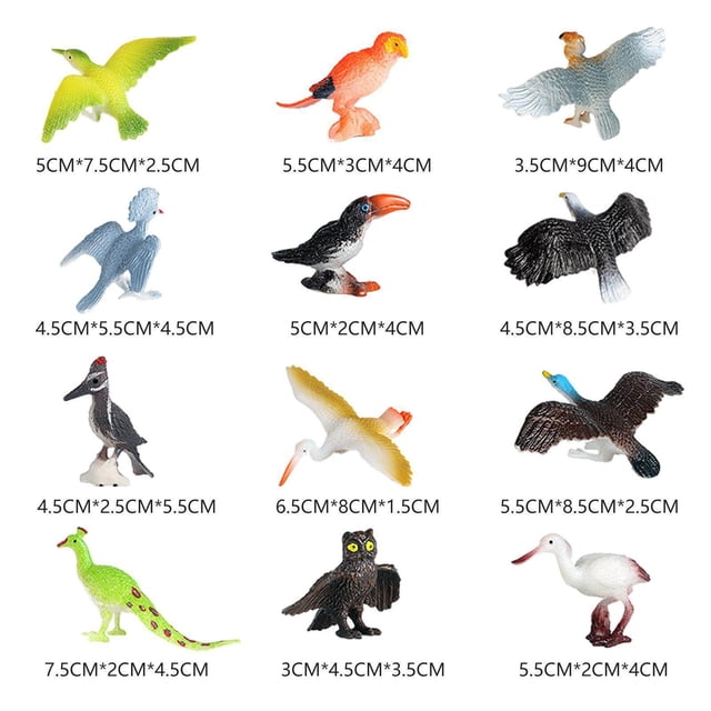 12 Pcs Figurines d'Animaux Réalistes pour Collection Jouets de Fête pour Enfants Oiseau