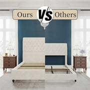VanAcc 52.8 High Upholstered Bed Frame Queen Size Platform Sleigh Bed with Deep Button Tufted Headboard/Easy Assembly/Cream