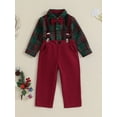 thumbnail image 3 of Bslissey Little Boys Christmas Gentleman Clothes Long Sleeve Button Bowtie Plaid Shirt + Suspender Pants 2Pcs Outfits for Toddler Kids Boys 1T 2T 3T 4T 5T 6T 7T, 3 of 9