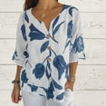 thumbnail image 2 of Ecqkame womens summer tops Summer Floral Print Casual Elbow-Length Sleeve T Shirts Trendy V Neck Loose Button Tee Shirts White XXXXL, 2 of 8